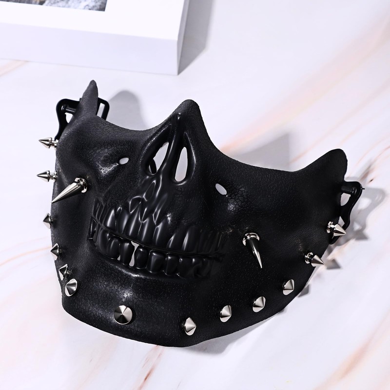 Cupimatch Skull Mask Masquerade Half Face Mask: Black Steampunk Horror