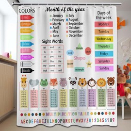 puuiui Math Shower Curtain Multiplication Kids Educational Learning Bathroom Decor, Waterproof Cloth Fabric with Hooks, 60x72 Inch