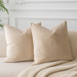 JUSPURBET Decorative Velvet Throw Pillows Covers for Couch Bed Sofa,Pack of 2 Luxury Solid Soft Cushion Cases,26x26 Inches,Khaki