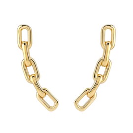 Silvershake 14K Yellow Gold Plated 925 Sterling Silver Minimalist Vertical Rectangle Paperclip Chain Geometric Casual Stud Post Earrings Jewelry for Women or Teens, Small, Sterling Silver 14K Gold