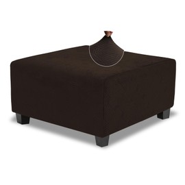 TOPHMDECOR - Funda otomana cuadrada XL elástica para otomanos, funda suave con patrón entrelazado, con parte inferior elástica, café oscuro, talla XL
