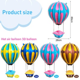 Pack of 4 Hot Air Balloons, Helium Balloons, XXL Foil Balloons, Birthday Decoration