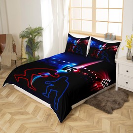 Wrestler Wrestling Duvet Cover Set Single Size, Young Men Sports Theme Comforter Cover with 1 Pillowcase, Blue and Red Bedding Set 2pcs for Kids Boy Teen Room Decor Lightweight Bedspread Cover