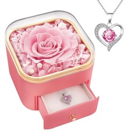 Beferr - Regalos para el día de San Valentín para ella, rosa real conservada con collar, rosas eternas, flores para siempre, para entregar, primer aniversario, cumpleaños, regalos para madres para