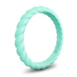 Enso Rings Stackable Braided Silicone Wedding Ring – Hypoallergenic Unisex Stackable Wedding Band – Comfortable Minimalist Band – 2.5mm Wide, .8mm Thick (Turquoise, Size 5)