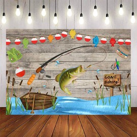 Avezano Rustic Wood Gone Fishing Backdrop 8x6ft for Birthday Party O Fish Ally Kids Baby Shower Photography Background Retirement Fisherman Party Decor Banner Supplies Photo Studio Prop