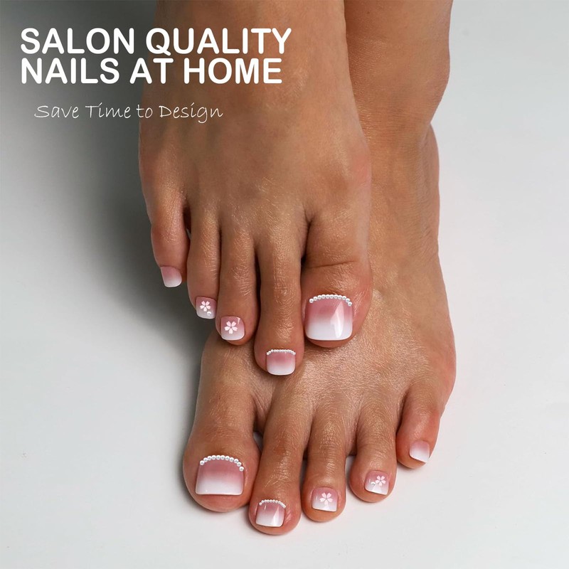 OPkssnails Press on Toenails Short,216Pcs Summer Pink Ombre Toenail Press