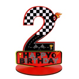 Racing Car Birthday Number Sign Centerpiece, 2nd Wooden Table Decoration for Race Theme 2nd Birthday Decoration