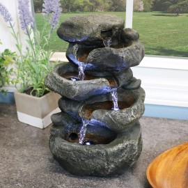 Sunnydaze Stacked Rocks 10.5 Inch Indoor Tabletop Water Fountain with LED Lig...