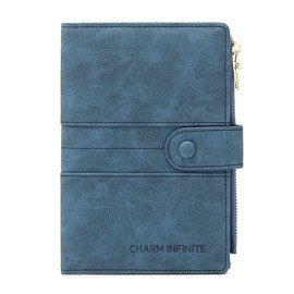 Mudono Portatarjetas y pasaporte para mujer con bloqueo RFID, portafolios delgada de viaje con ranura para tarjeta de vacunación, Azul, Mediano, Minimalista