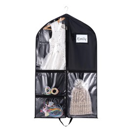 40" Garment Bags Cover for Costumes with Zipper for Kids Dance Dresses Suits Storage, Foldable Waterproof Hanging Clothes Protector with ID Slot for Closet Travel Competitions, Black