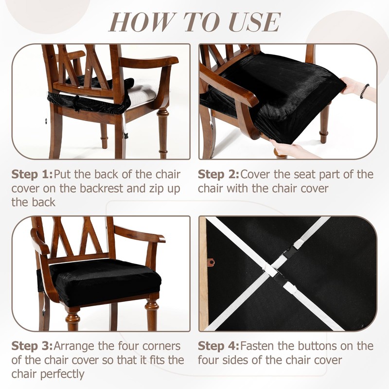 Havawish Large Velvet Dining Room Chair Seat Covers with Armrest