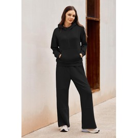 Women Two Piece Outfits 2 Piece Sweatsuit Set Fall Lounge Tracksuit Winter Oversized Loungewear Women's Long Sleeve Sweat Suits Y2k Black S
