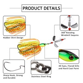 Bass Lures Set Fishing Lures Buzzbait Bait Swimming Baits for Bass Fishing Multicolor Swimming Lures Topwater Bait Carbide Spinning Lures Fishing Lures for Bass Pike Trout Fishing (G-6pcs)