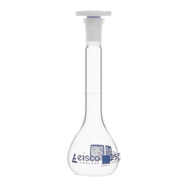 EISCO Volumetric Flask, 25mL - Class A - Borosilicate Glass, Polyethylene Stopper, 10/19 Socket - QR Code Marking for Calibration Certificate