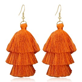 RofYof Colorful Tassel Earrings Layered Tassel Earrings Bohemian Dangle Drop Earrings for Women Fashion Jewelry Valentine Birthday Party Gift (orange)