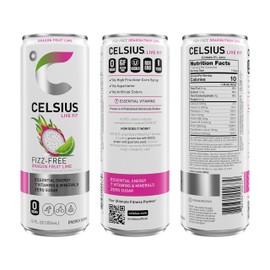 CELSIUS Fizz Free Dragon Fruit Lime, Sugar Free Energy Drink, 12 Fl Oz (Pack of 12)