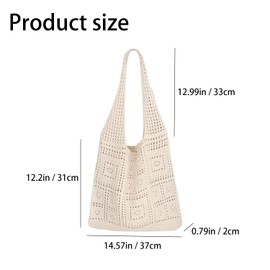BAUIOREAD 1 x Large Aesthetic Beach Bag for Women, Cute Bag, Beige Crochet Bag, Lightweight Knitted Tote Bag, Perfect for Shopping, Everyday and Holidays