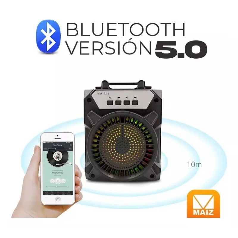 Maíz 3x2 Bocina Bluetooth Radio Fm Portatil Recargable Led Usb