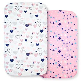 Selemavi Next to Me Crib Sheets – 2pcs Crib Baby Sheet Set 100 Percent Organic Cotton Fitted Crib Sheets for Bedside Cribs – Made in Europe (83x50cm, Pink Hearts&Stars)