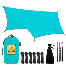 Wise Owl Outfitters Hammock Rain Fly – Waterproof Camping Tarp Cover with Tent Stakes & Carry Bag, Ultralight Shelter for Backpacking & Outdoor Shade