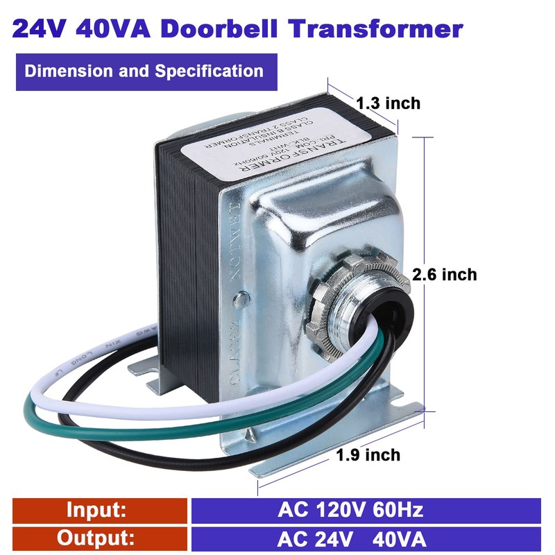 Doorbell Transformer 24V 40VA AC Power Supply Thermostat Power Adapter
