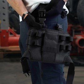 Oxford Cloth Fabric Tool Pouch for Electricians, Black with Belt, 16 Pockets, Adjustable Shoulder Strap, Quick-Release Buckle, Tool Storage Pouch with Slots for Drills and Small Tools