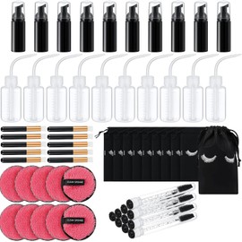 Juego de 60 Pzas para Botella de Champú para Pestañas, 10 Pinceles para Champú para Pestañas 10 Tubos y Varitas para Mascara 10 Botellas Con Bomba de Espuma 10 Botellas de Enjuague de Limpieza
