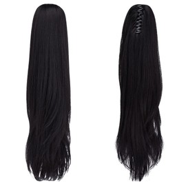 Natural Black Ponytail Extension,SYXLCYGG Straight Clip Claw Ponytails 22" 5.5 OZ Synthetic Like Real Hair Fake Hair pieces For Women Easy To Use Fluffy&not Tangled