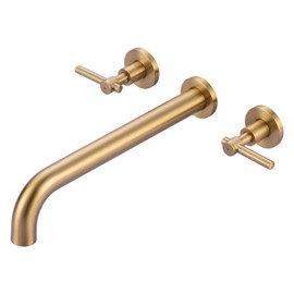 ALEASHA Wall Mount Tub Filler Faucet,High Flow Wall Mounted Bathtub Faucet,Solid Brass Bathroom Tub Faucet Two Handles Bathtub Spout Faucet 12" Long Spout,Brushed Gold