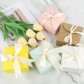 lahnao 25Pcs Gift Box, Cookie Boxes for Gift with Ribbon, Delicate Wedding Favour Gift Boxes, Cardboard Boxes for Gifts for Parties, Gatherings and Birthdays