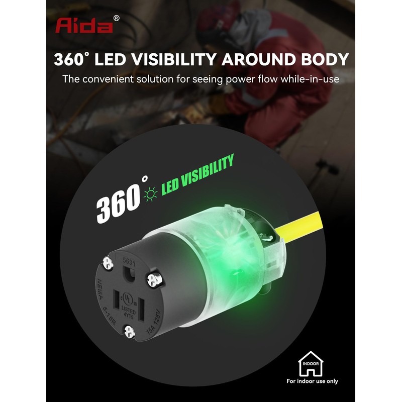 AIDA Lighted Plug and Connector Set, Straight Blade Cord End