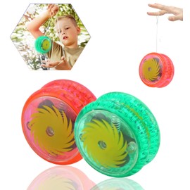 2x Light up Plastic Yoyos- Green and Red| LED Light String Trick Ball for Kids| Plastic Entertaining Responsive Ball for Beginner Party Favors 3+Y