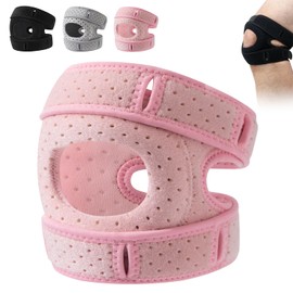 KEBEGE Knee Brace for Women Men,Patellar Pad,Adjustable Tendon Support Sleeve Braces,With Side Stabilizer and Patella Gel Pad for Meniscus, Knee Support for Athletes (Pink)