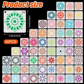 60pcs Mandala Stencils, 2x2 Inch Reusable Mandala Stencils for Painting Mandala Dotting Stencils Crafts Drawing Templates for Rocks Wood Canvas Fabric Art Projects