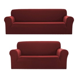 Sapphire Home 2pc SlipCover Set for Sofa Loveseat Couch, Form fit Stretch & Wrinkle Free, Furniture Protector Cover, Premium Fabric, Polyester Spandex, Slipcover Diamond 2pc, Burgundy