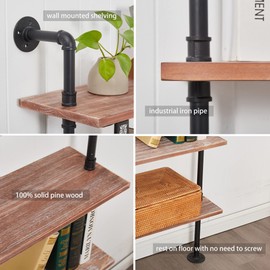 Anynice 6 Tier Industrial Ladder Shelf Bookcase, Wall Mounted Rustic Bookshelf for Living Room Decor and Storage (Weathered Brown, 6 Tier - 10" D x 36" W x 82.5" H)