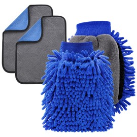 Guantes De Microfibra para Lavar Auto, Guantes De Lavado Auto,3 Piezas Incluyen Guante y Toallas, Material De Chenilla, para Limpieza De Vehículos, Ac