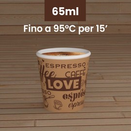 Eurocali 200 Espresso Paper Cups 65 ml Biodegradable Coffee Disposable Cups - Ecological Design LoveBrownCUP - Small Size for Italian Espresso for Hot Drinks