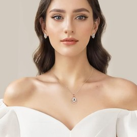 ZHUWE Bridesmaid Jewelry Set for Wedding 4 Sets Rose Gold Plated Teardrop Bridesmaid Necklace Earrings Set Gift for Women