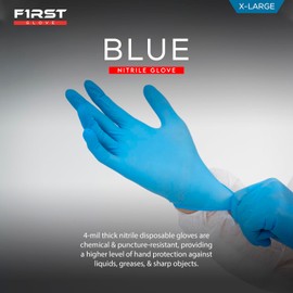 First Glove 4 Mil Blue Nitrile Disposable Gloves - Food Safe Disposable Gloves, Disposable Cleaning Gloves, Micro Textured Gloves for Enhanced Grip, Latex Free Gloves X-Large 100 Ct.