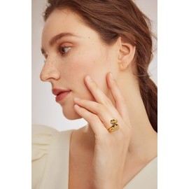 LILIE&WHITE Tear Drop Ring For Women Gold Statement Ring Chunky Gold Rings Gold Drop Ring Open Rings Adjustable Stylish Versatile Style For Women Girls To Wear All Seasons