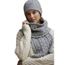 Aran Crafts Irish Cable Knitted Wool Heavyweight Scarf 10"x64" (X4855-SGRY)