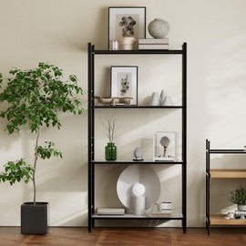 JAQ Storage Shelves with Adjustable Height, 4-Tier Metal Storage Shelving Rack Organizer for Pantry Kitchen Warehouse Basement 45" H X 2.3" W X 9.8" D,Up to 800LBS (4-Tier, Black)