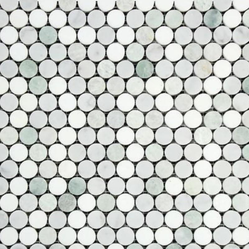 Tenedos Avignon Green Thassos Carrara White Greyish Penny Round Marble
