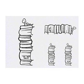 4 x 'Book Pile Worm' Temporary Tattoos - Water Resistant, Skin-Safe, Non-Toxic Transfers, Mixed Sizes (TO00000310)