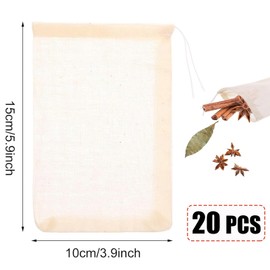 20 Pcs Spice Bags, Reusable Drawstring Cotton Tea Bags Muslin Bag Unbleached Filter Bag Disposable for Loose Tea Spices