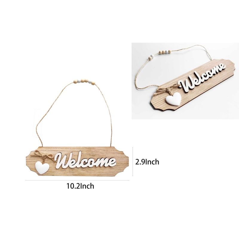 Wooden Welcome Sign for Rustic Farmhouse Decorations, Wall Hanging White