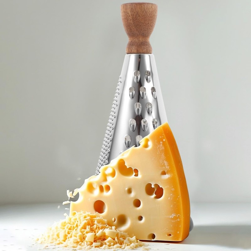 Hemoton 9 Inch Wood Handle Stainless Steel Cone Cheese Grater