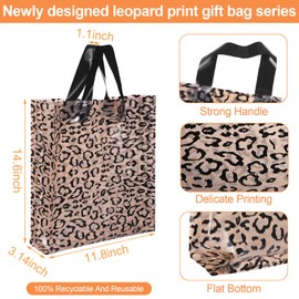 Tudomro 150 Pcs Leopard Print Boutique Bags with Handles Plastic Merchandise Bags for Small Business Shopping Bags Large Brown Reusable Gift Bags Bulk for Party Retail Stores 11.81 x 14.57 x 3.15 Inch